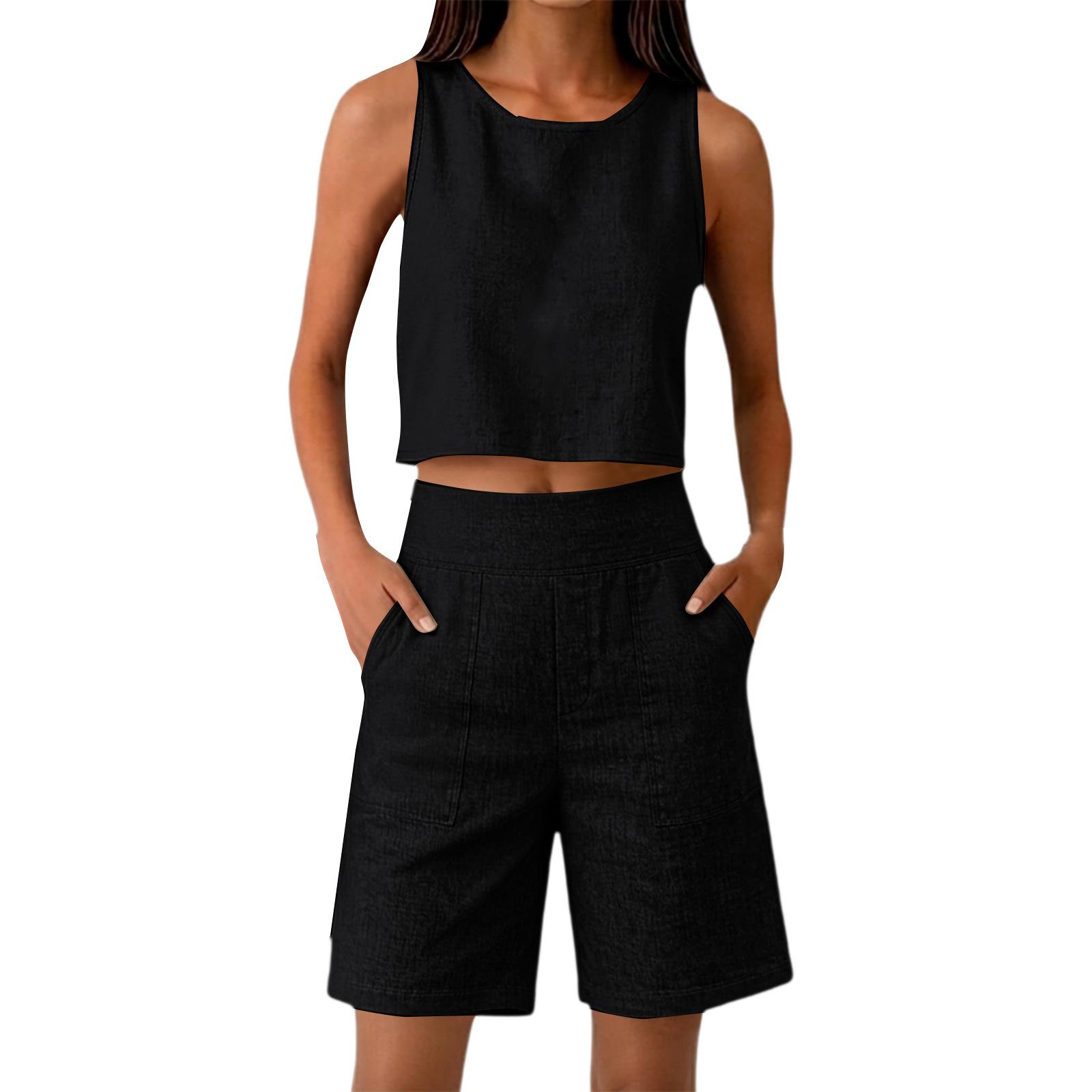 Women Sleeveless Two Piece Set Linen Look Crop Top and High Waist Shorts Loose Fit Summer Outfit for Casual Wear M чёрный
Women Sleeveless Two Piece Set Linen Look Crop Top and High Waist Shorts Loose Fit Summer Outfit for Casual Wear M чёрный