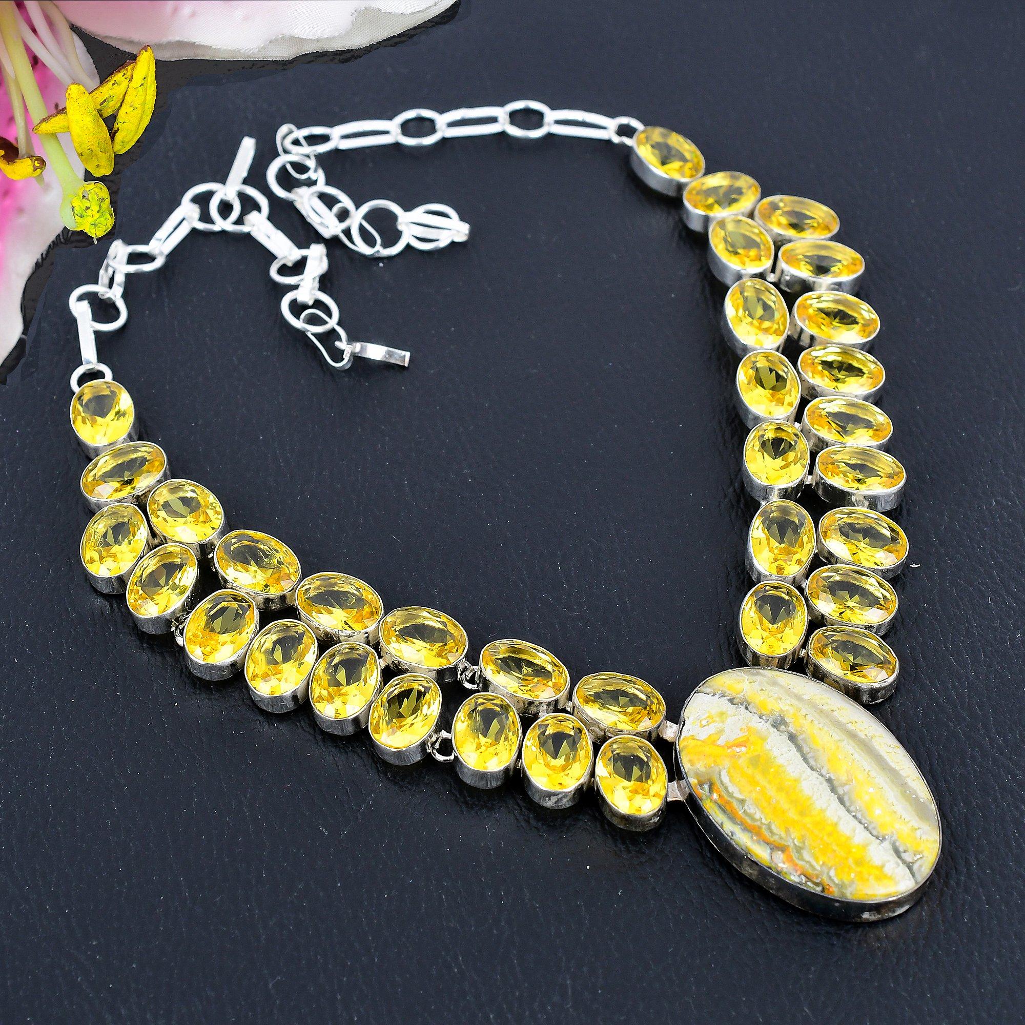 Bumble Bee Jasper, Citrine 925 Sterling Silver Jewelry Necklace 18 KG-1850
Bumble Bee Jasper, Citrine 925 Sterling Silver Jewelry Necklace 18 KG-1850