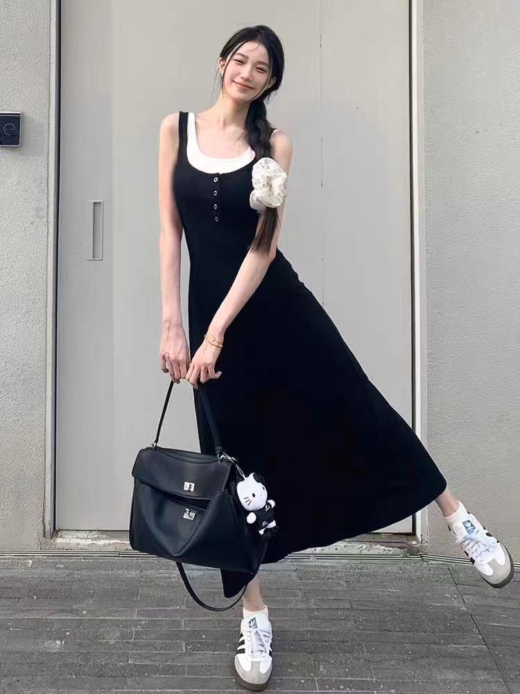 Черное платье-двойка на тонких бретелях - Лето 2025 Французский стиль для женщин M чёрный
Черное платье-двойка на тонких бретелях - Лето 2025 Французский стиль для женщин M чёрный