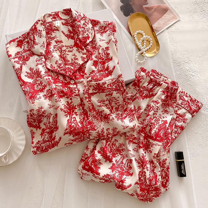 Женская красная пижама из ледяного шелка: Комплект с принтом на весну/осень, год Бэнмин, милый повседневный, с длинным рукавом Extra Large
Женская красная пижама из ледяного шелка: Комплект с принтом на весну/осень, год Бэнмин, милый повседневный, с длинным рукавом Extra Large