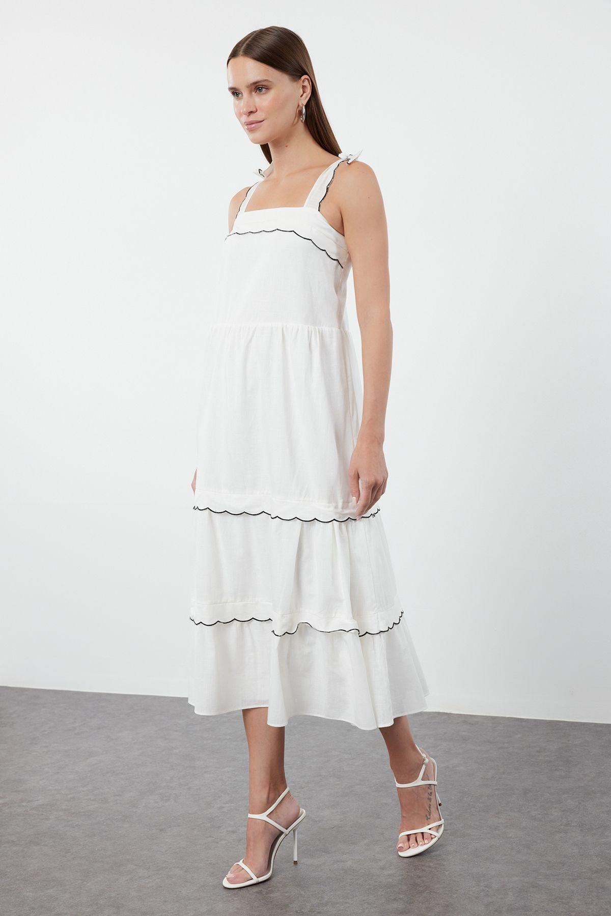 Women s Style Dress White Skirt Midi Woven Dress with Flounce Sewing and Shoulder Tie Detail M
Women s Style Dress White Skirt Midi Woven Dress with Flounce Sewing and Shoulder Tie Detail M