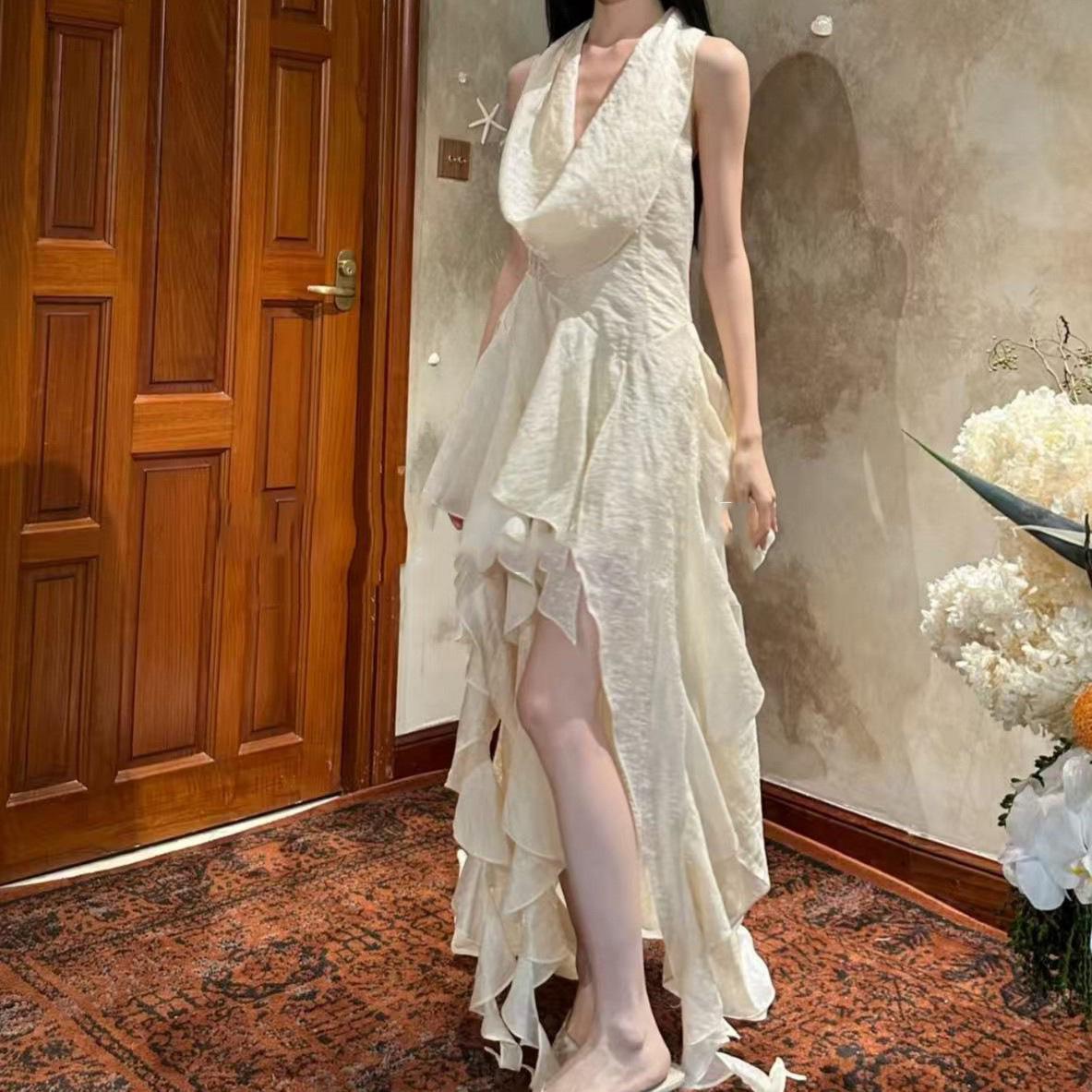 In Stock: French Niche Sexy Halter Neck Backless Irregular Hem Slim Fit Long Dress M Original Fabric покинуть белый
In Stock: French Niche Sexy Halter Neck Backless Irregular Hem Slim Fit Long Dress M Original Fabric покинуть белый