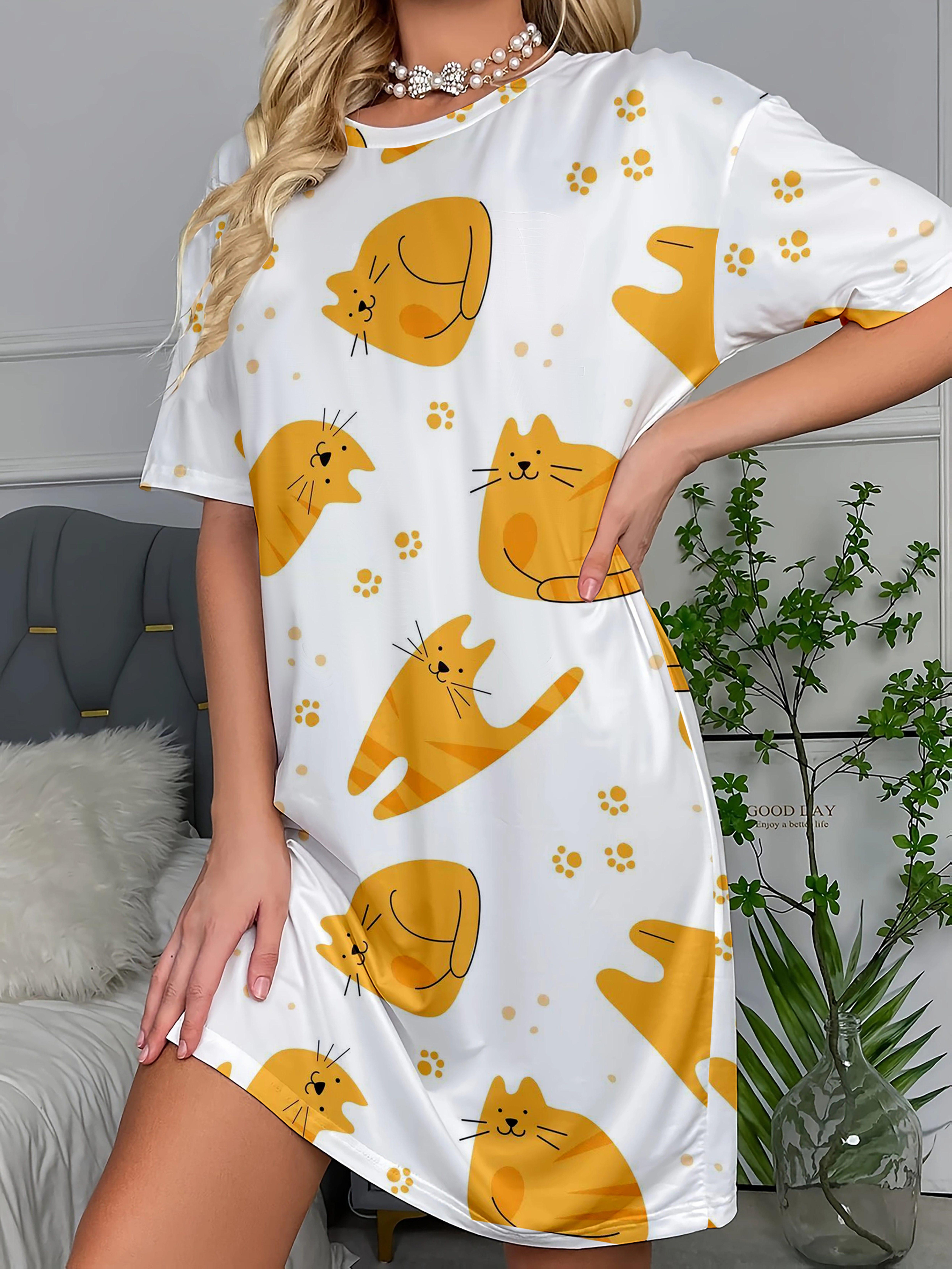 Cute Short-Sleeved Round-Neck Dress with a Lazy Orange Cat Print for Women XL дубильна кора
Cute Short-Sleeved Round-Neck Dress with a Lazy Orange Cat Print for Women XL дубильна кора