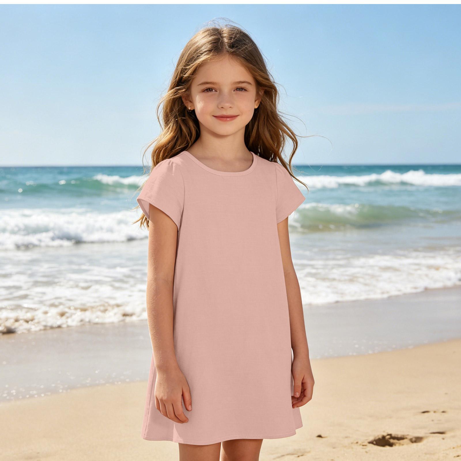 Girls Casual Short Sleeve Dress Lightweight Breathable Summer Dress Made from Cotton Linen Fabric Comfortable Fit Simple Design 130 рожевий
Girls Casual Short Sleeve Dress Lightweight Breathable Summer Dress Made from Cotton Linen Fabric Comfortable Fit Simple Design 130 рожевий