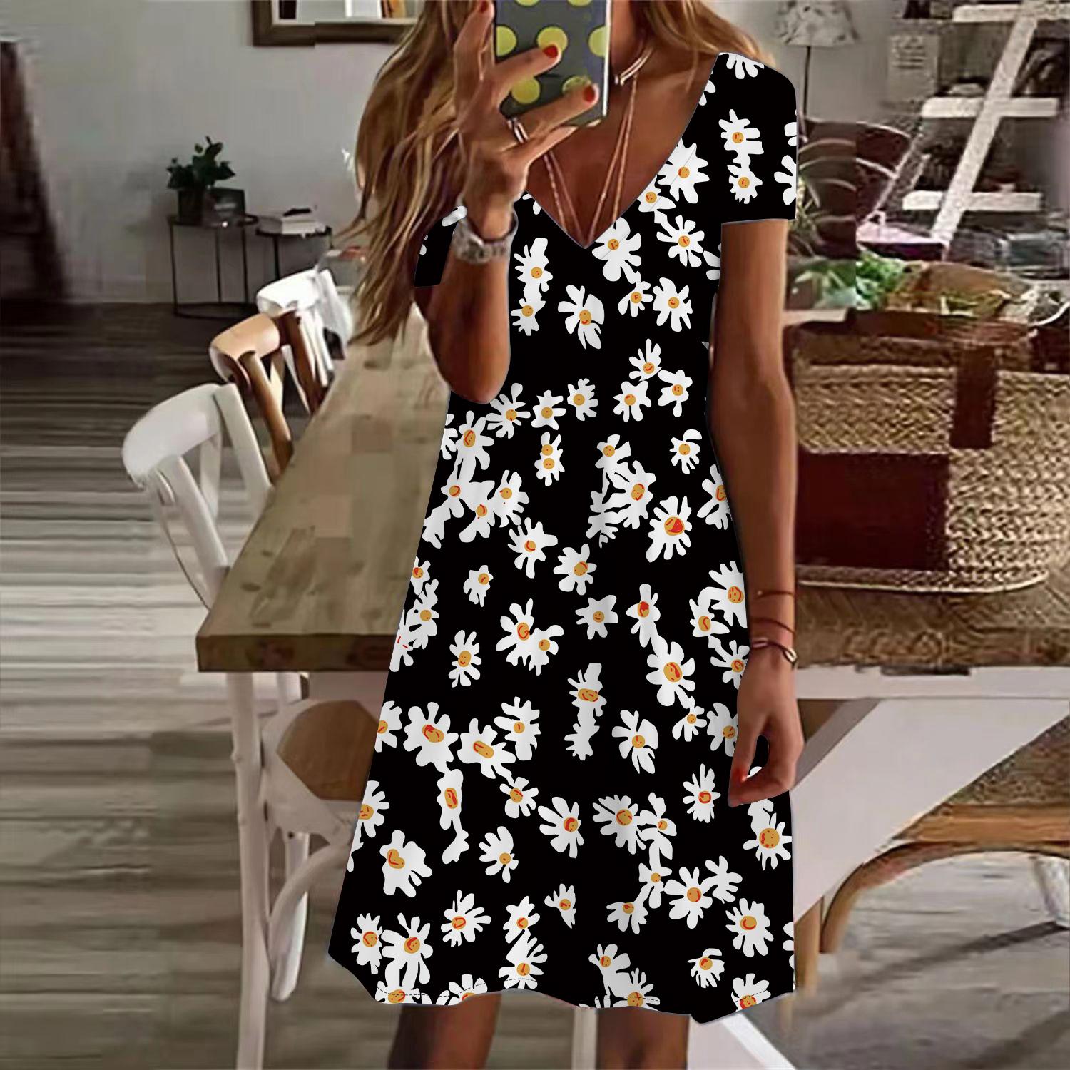 Летняя мода женское платье с V-образным вырезом и коротким рукавом, белое платье с принтом хризантем, сексуальное платье 8XL чёрный
Летняя мода женское платье с V-образным вырезом и коротким рукавом, белое платье с принтом хризантем, сексуальное платье 8XL чёрный