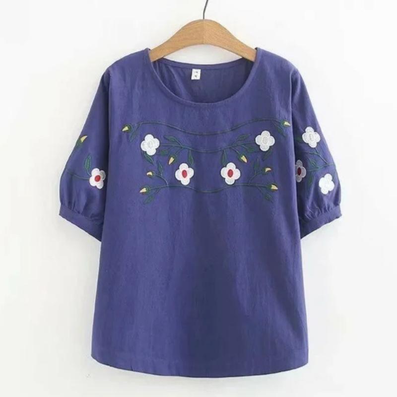 Retro Ethnic Large Size Cotton Linen T-Shirt Women Summer Loose Slimming Embroidery Base Layer Top Crew Neck Short Sleeve 4XL темно-синього кольору
Retro Ethnic Large Size Cotton Linen T-Shirt Women Summer Loose Slimming Embroidery Base Layer Top Crew Neck Short Sleeve 4XL темно-синього кольору