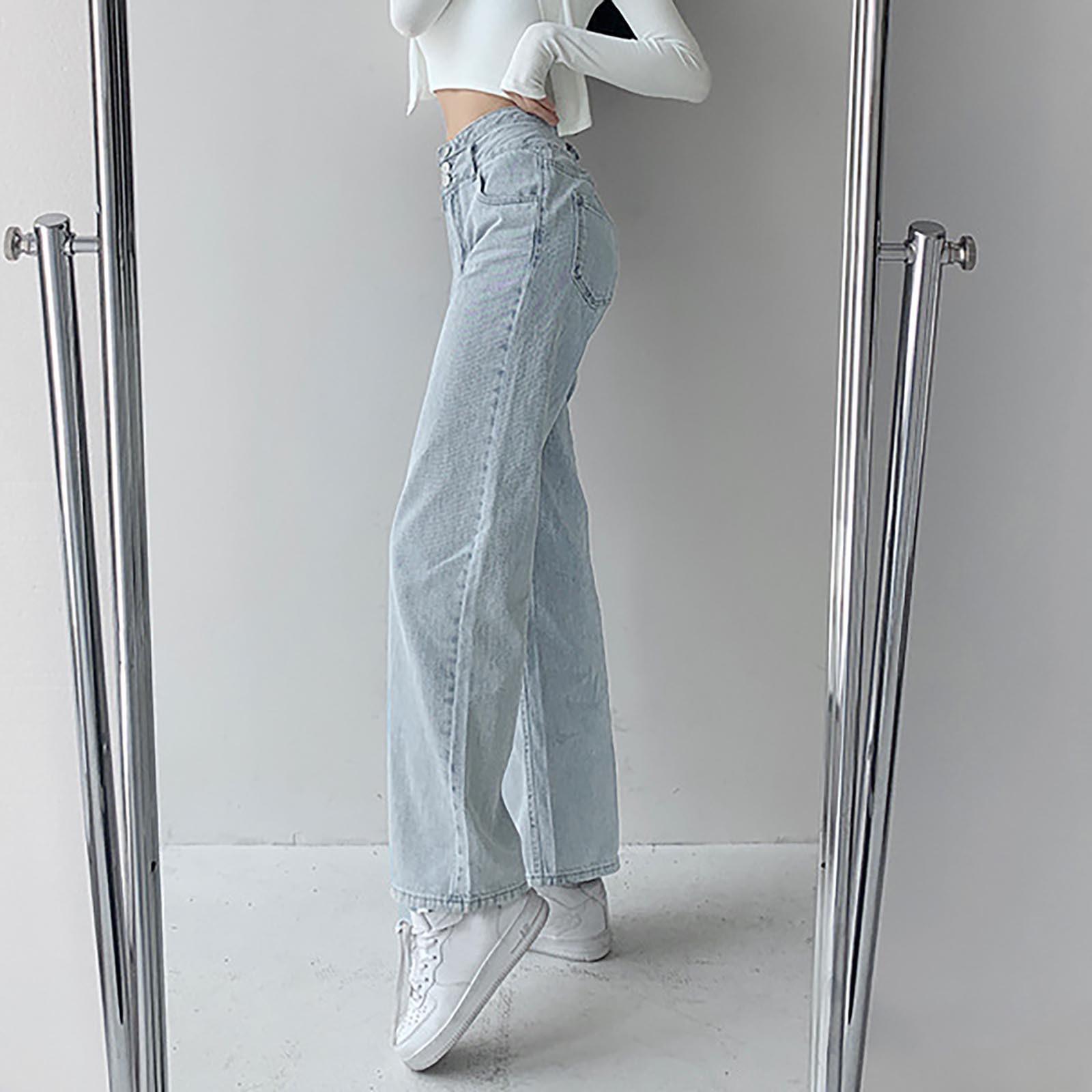 Женские джинсы в стиле ретро с высокой талией на пуговицах, драпированные, свободные прямые широкие брюки, узкие брюки для мытья полов L синий