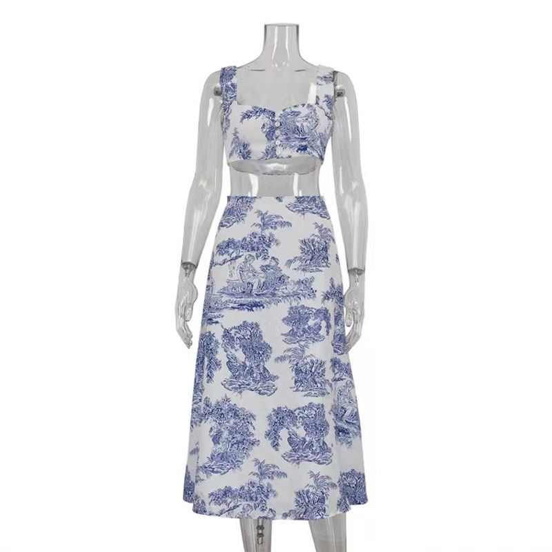 Western Style Print Cami Sheath Skirt Two-piece Set Printed Vest and Skirt Set Blue L
Western Style Print Cami Sheath Skirt Two-piece Set Printed Vest and Skirt Set Blue L