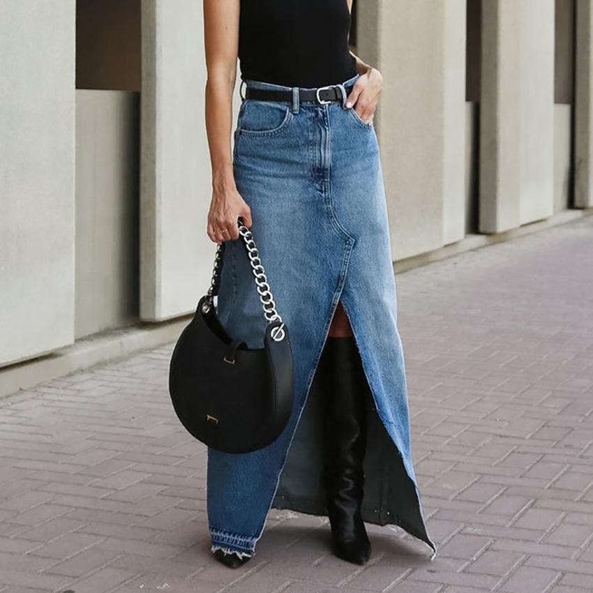 Vintage Blue Autumn Women s Skirt Stretch High Waist Pockets Washed Denim Long Skirt for Lady Temperament Streetwear L синій
Vintage Blue Autumn Women s Skirt Stretch High Waist Pockets Washed Denim Long Skirt for Lady Temperament Streetwear L синій