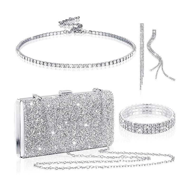 Simple Rhinestone Necklace , Drop Earrings , Rhinestone Bracelet , Diamond Face Square Box Evening Bag Jewelry Set 4 - P серебряный
Simple Rhinestone Necklace , Drop Earrings , Rhinestone Bracelet , Diamond Face Square Box Evening Bag Jewelry Set 4 - P серебряный
