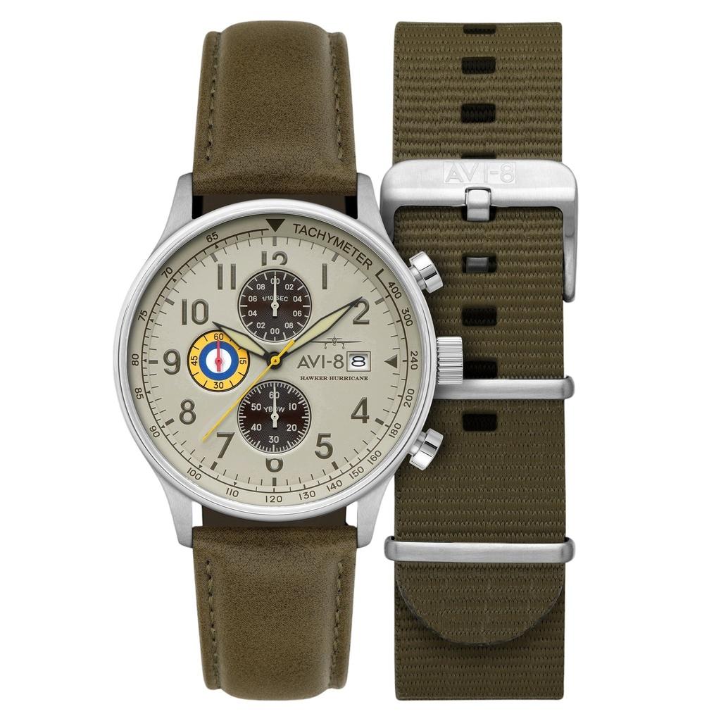 AVI-8 Hawker Hurricane Classic Chronograph Khaki Dial Quartz AV-4011-1B Мужские часы с дополнительным ремешком хаки
AVI-8 Hawker Hurricane Classic Chronograph Khaki Dial Quartz AV-4011-1B Мужские часы с дополнительным ремешком хаки