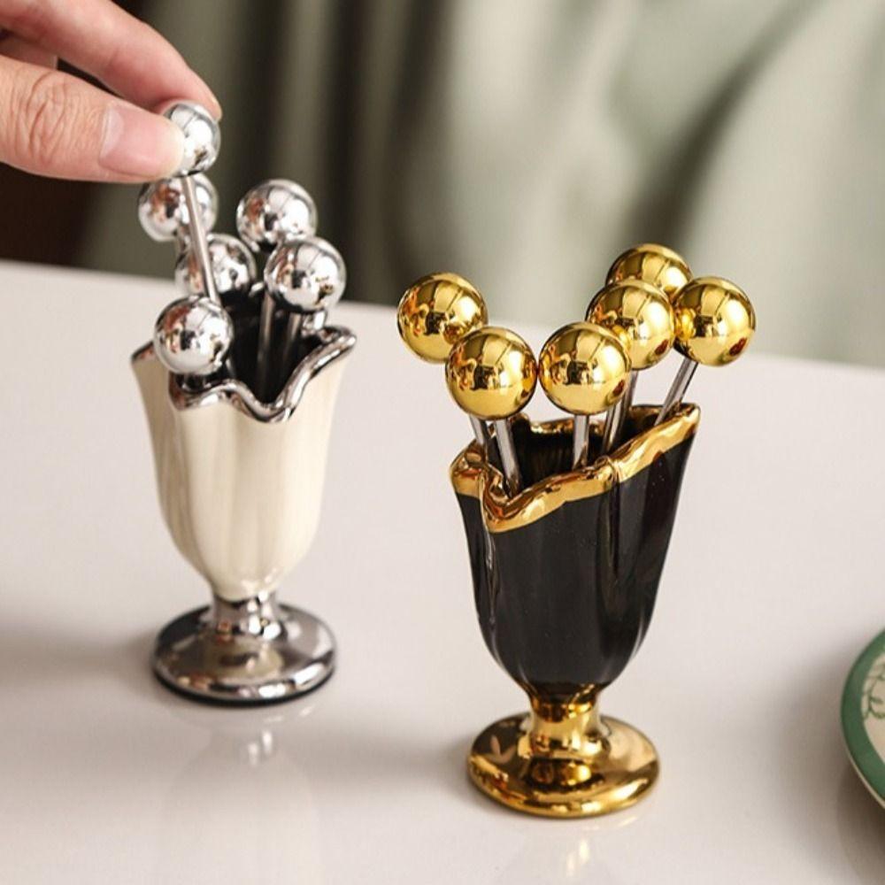 6Pcs Stainless Steel Dessert Forks with Holder INS Fruit Picks Storage Jar Set Living Room білий
6Pcs Stainless Steel Dessert Forks with Holder INS Fruit Picks Storage Jar Set Living Room білий