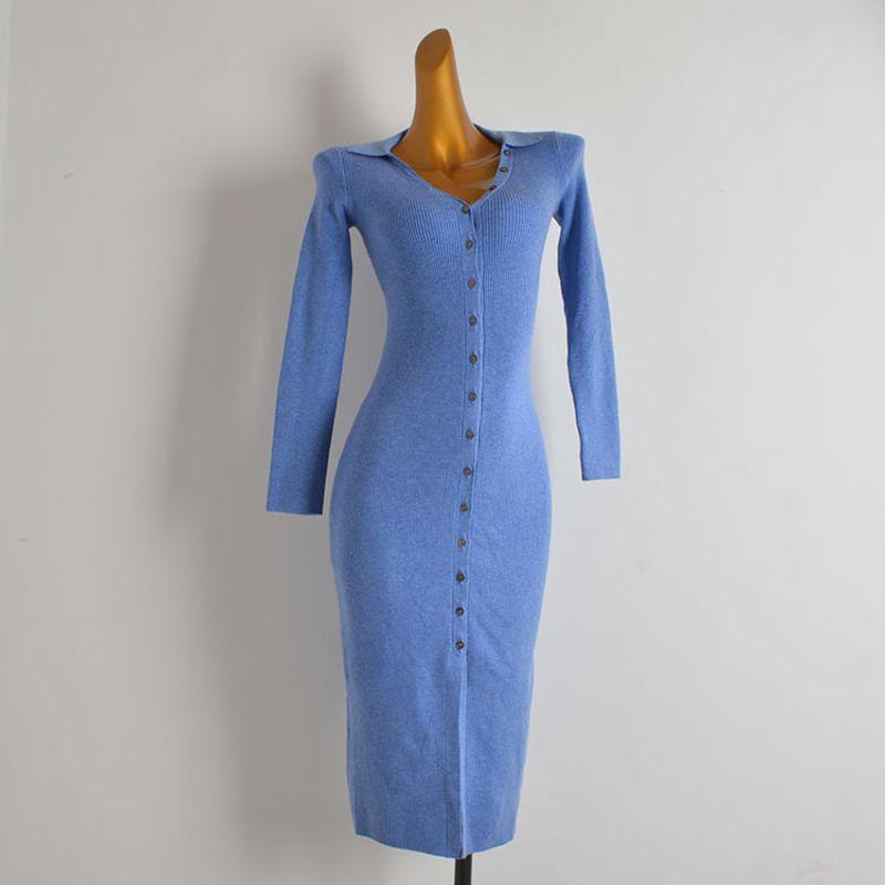 French Simplicity New Arrival Polo Lapel Single Breasted Long Sleeves Knitting Dress Female Spring and Autumn Slim Fit Slit Sheath Skirt Blue One size
French Simplicity New Arrival Polo Lapel Single Breasted Long Sleeves Knitting Dress Female Spring and Autumn Slim Fit Slit Sheath Skirt Blue One size