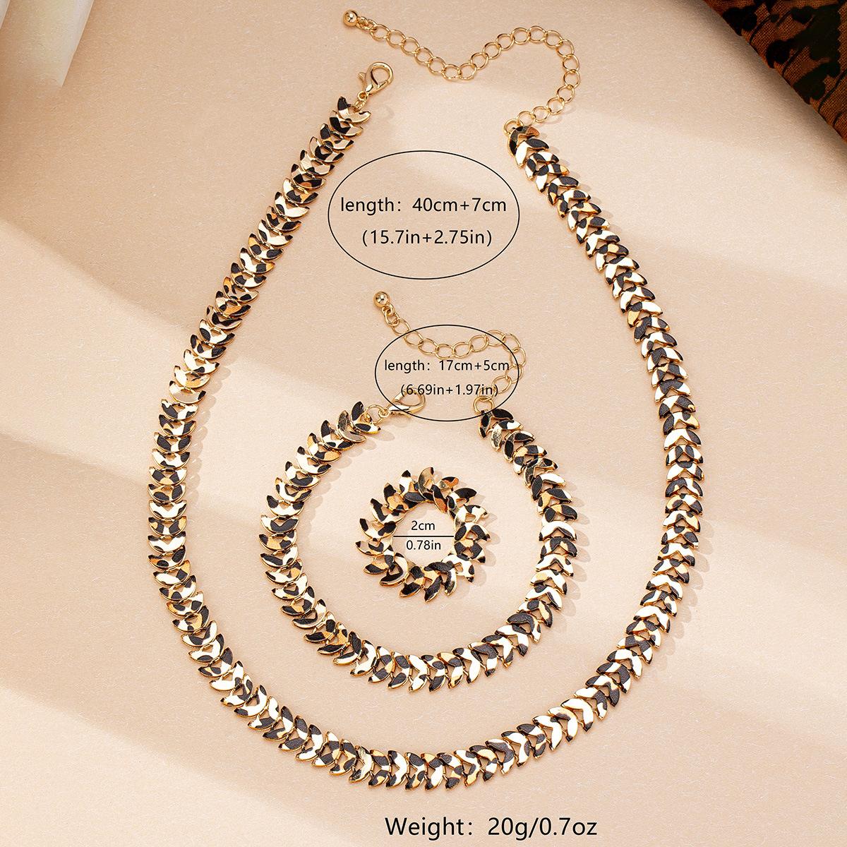 Хип-хоп панк стиль колосья пшеницы кольцо браслет ожерелье набор женский интернет-знаменитость уличная съемка леопардовый принт аксессуары