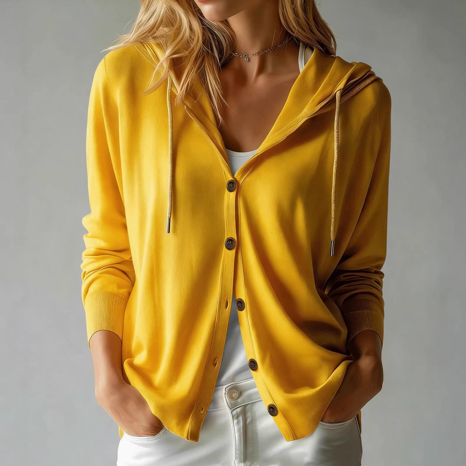Women s Lightweight Hooded Cardigan Button Front Knit Sweater Long Sleeve Loose Fit Thin Jacket for Casual Layering S жовтий
Women s Lightweight Hooded Cardigan Button Front Knit Sweater Long Sleeve Loose Fit Thin Jacket for Casual Layering S жовтий