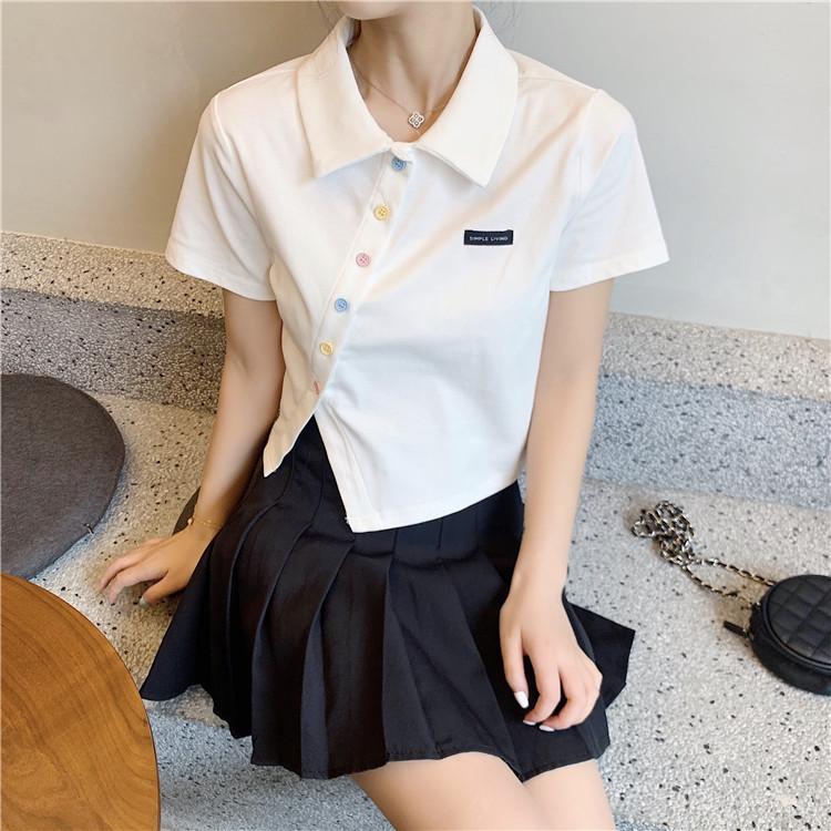 6535 cotton summer new polo shirt short-sleeved t-shirt slim high-waisted lapel short student top trendy S белый
6535 cotton summer new polo shirt short-sleeved t-shirt slim high-waisted lapel short student top trendy S белый
