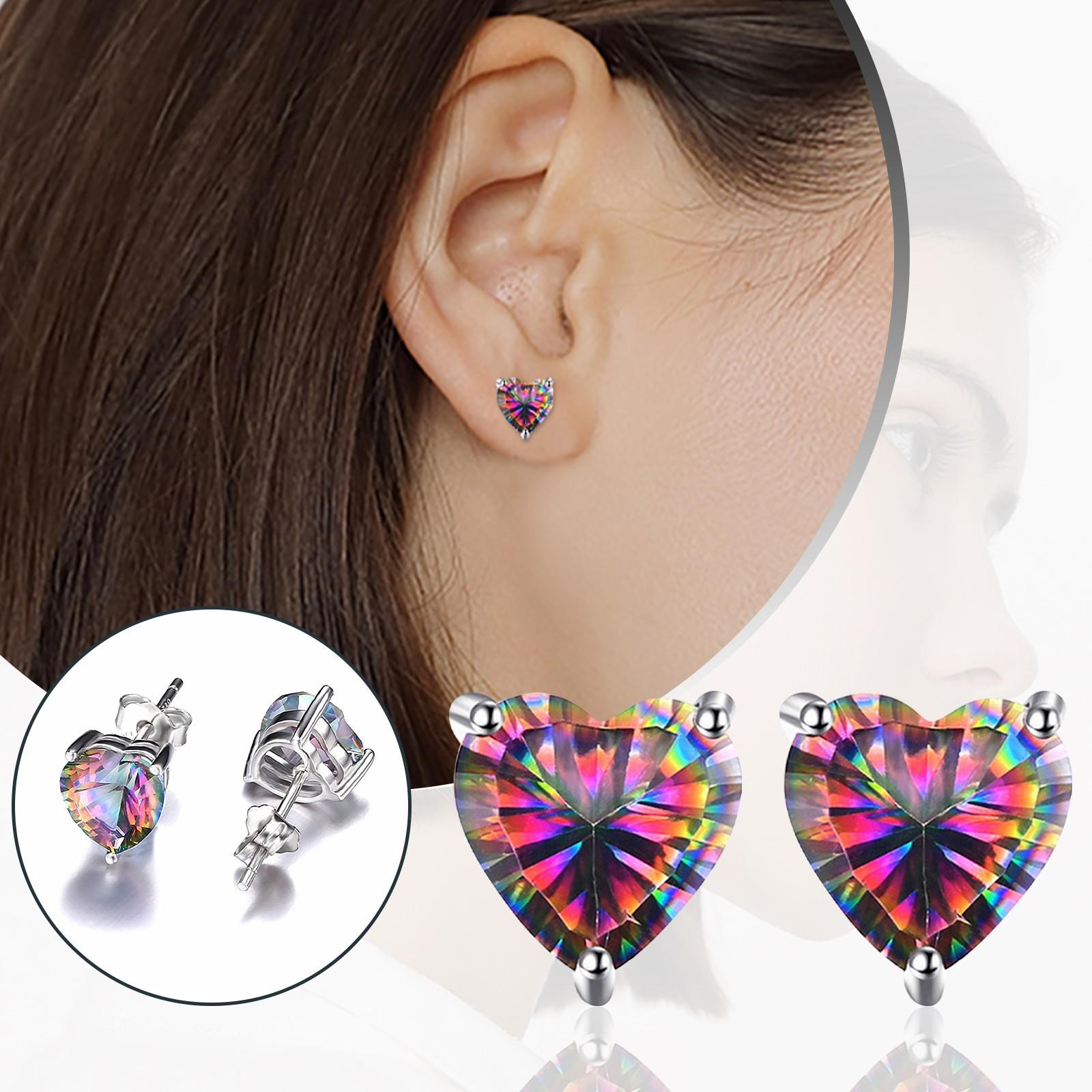 Красочные серьги-гвоздики из циркона в форме сердца. Аксессуары для сережек. 
Красочные серьги-гвоздики из циркона в форме сердца. Аксессуары для сережек.