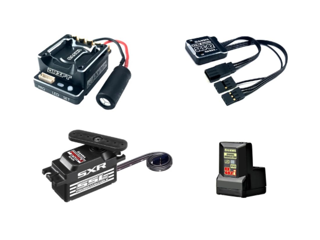 SANWA DRIFT Combo Set for Drift Cars Brushless ESC with Reverse Telemetry Compatible Antenna Receiver Gyro Programmable Low Profile Digital Servo
SANWA DRIFT Combo Set for Drift Cars Brushless ESC with Reverse Telemetry Compatible Antenna Receiver Gyro Programmable Low Profile Digital Servo