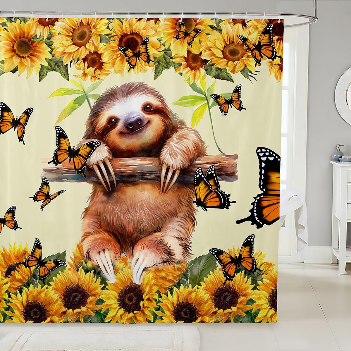 Cute Sloth Shower Curtain With Sunflower And Butterfly Floral Botanical Fabric Bathroom Decor For Kids Boys Girls 12 Hooks W60H190(CM)-1 Pcs
Cute Sloth Shower Curtain With Sunflower And Butterfly Floral Botanical Fabric Bathroom Decor For Kids Boys Girls 12 Hooks W60H190(CM)-1 Pcs
