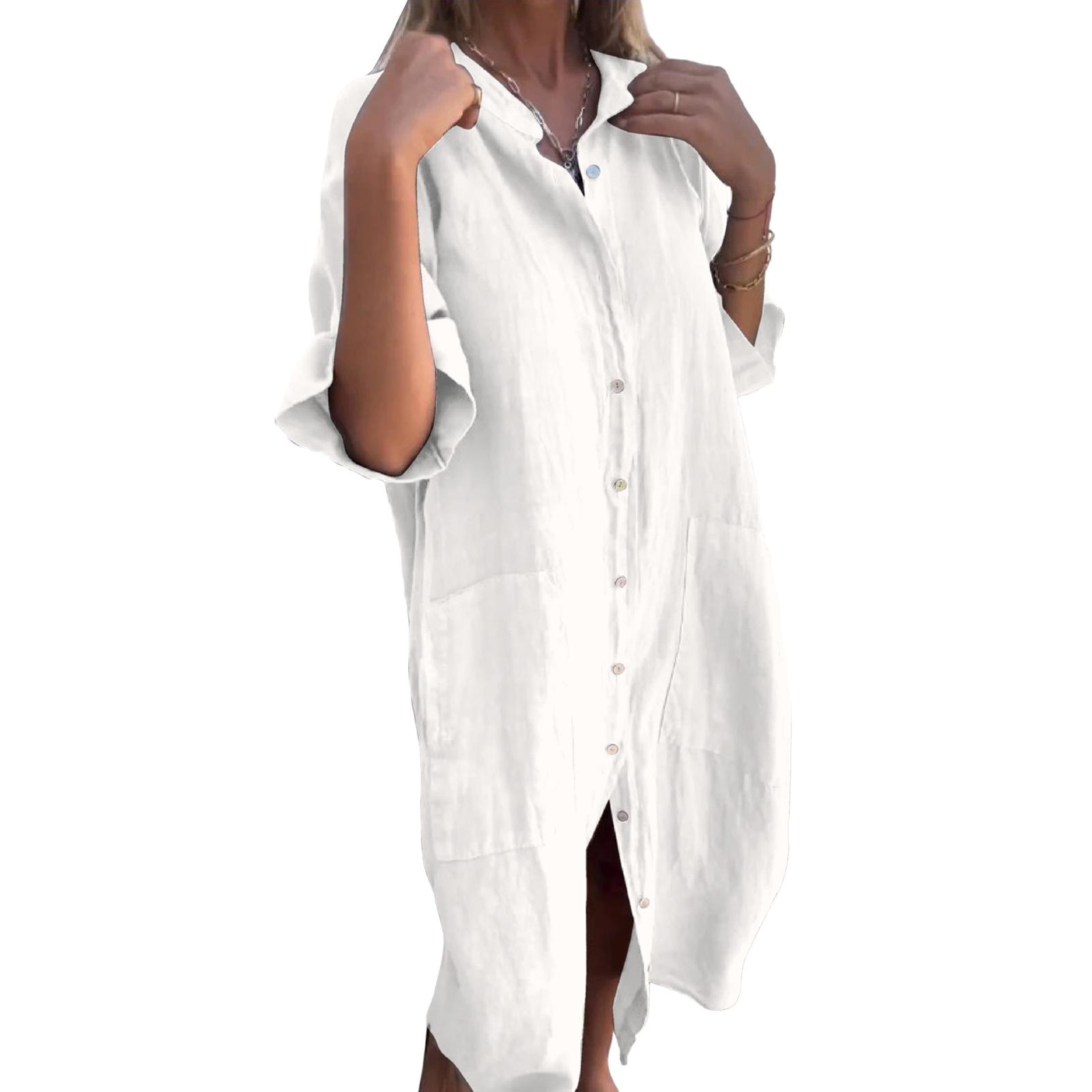 Women s Fashion Casual Button Cardigan Cotton And Linen Color Dress With Pockets XL білий
Women s Fashion Casual Button Cardigan Cotton And Linen Color Dress With Pockets XL білий
