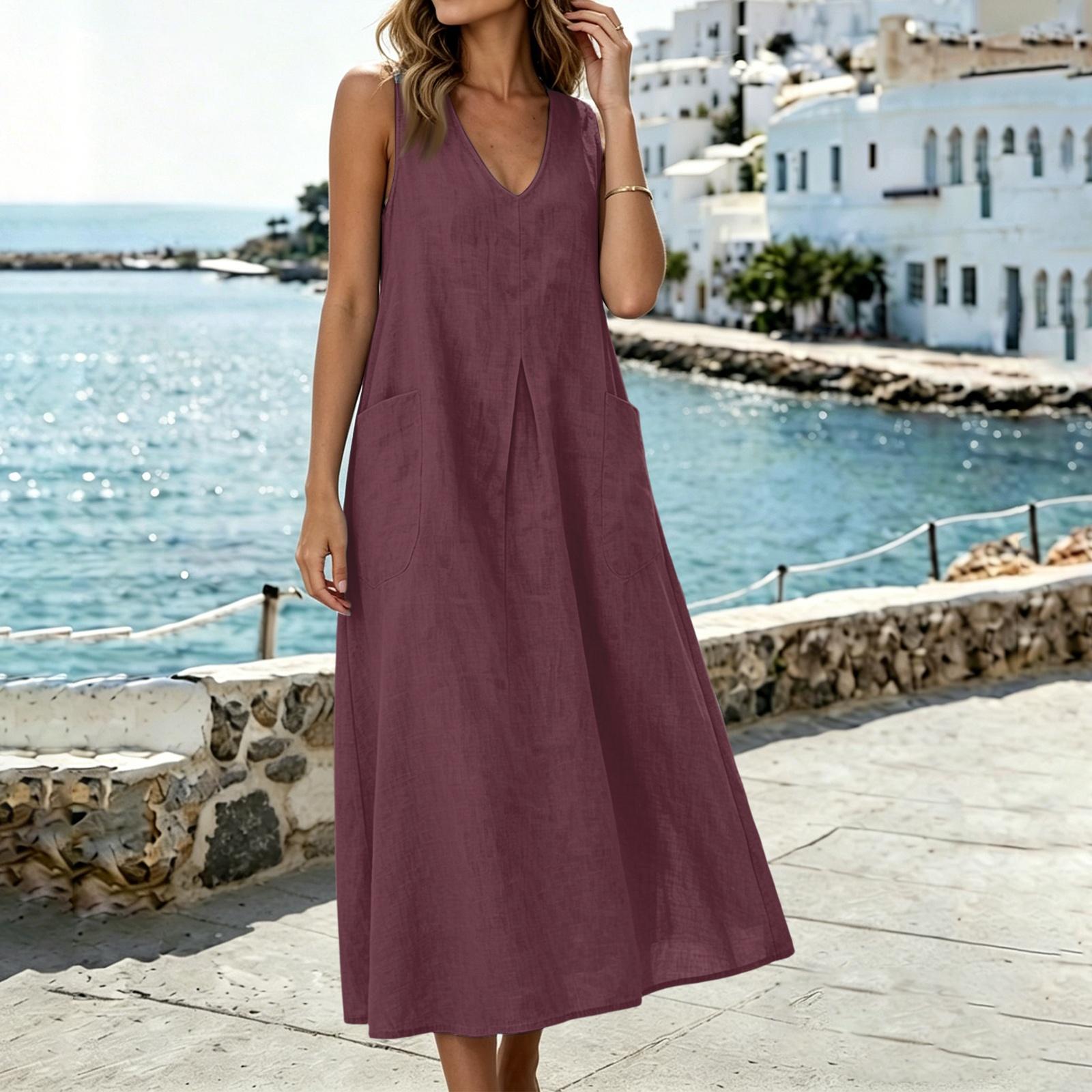 Sleeveless V Neck Midi Dress with Pockets Loose Fit Casual A Line Dress for Women Lightweight Summer Sundress XL
Sleeveless V Neck Midi Dress with Pockets Loose Fit Casual A Line Dress for Women Lightweight Summer Sundress XL