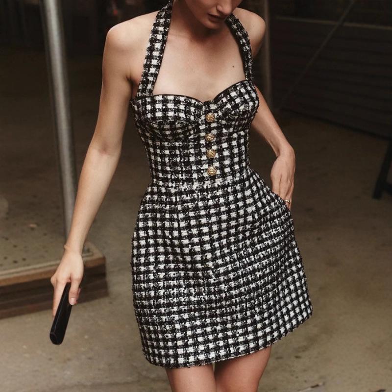 European Plaid Tweed Halter Dress - Retro Style Waist-Cinching Party Skirt XL
European Plaid Tweed Halter Dress - Retro Style Waist-Cinching Party Skirt XL
