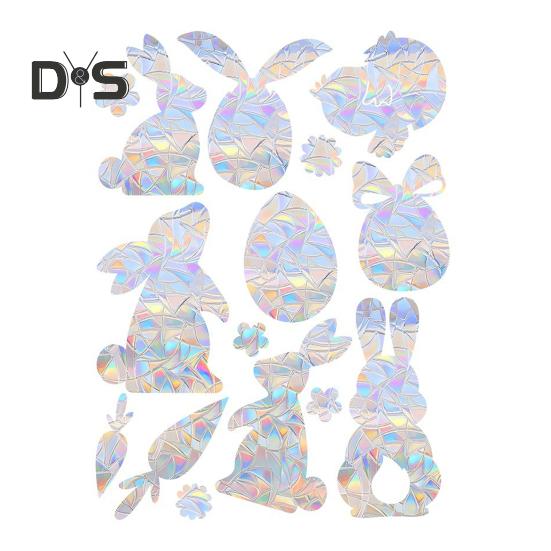 1/3 листа пасхальная наклейка на окно водонепроницаемая ПВХ голографическая наклейка на стекло в виде ловца солнца кролика, яйца, цветка, праздничная наклейка для украшения вечеринки 1pc