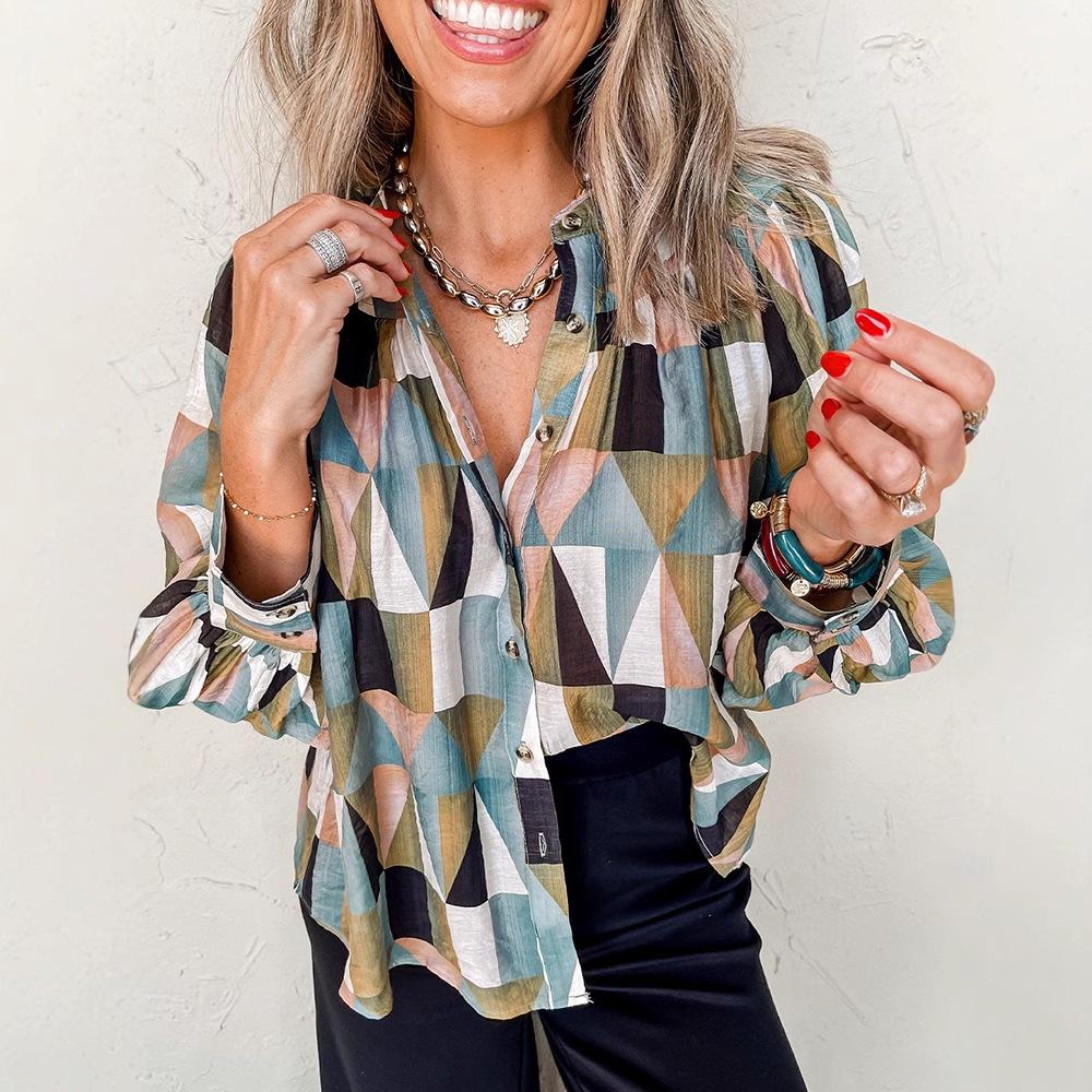 Shiying Geometric Print V-neck Blouse - European & American Fashion, Versatile Loose Fit Women’s Color Block Shirt, Autumn Collection Medium зелений
Shiying Geometric Print V-neck Blouse - European & American Fashion, Versatile Loose Fit Women’s Color Block Shirt, Autumn Collection Medium зелений