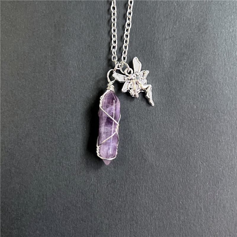 Cute Fairy Elf with Wings Wrapped Natural Luminous Stone Crystal Column Pendant Necklace for Women Charm Jewelry Accessory Gift фіолетовий
Cute Fairy Elf with Wings Wrapped Natural Luminous Stone Crystal Column Pendant Necklace for Women Charm Jewelry Accessory Gift фіолетовий