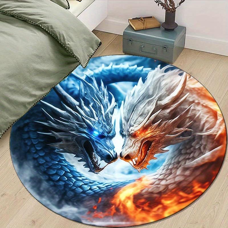 Dragon Battle Round Area Rug - Crystal Velvet Polyester Chair Mat for Bedroom, Living Room - Non-Slip Home Decor Carpet with Blue and White 150cm
Dragon Battle Round Area Rug - Crystal Velvet Polyester Chair Mat for Bedroom, Living Room - Non-Slip Home Decor Carpet with Blue and White 150cm