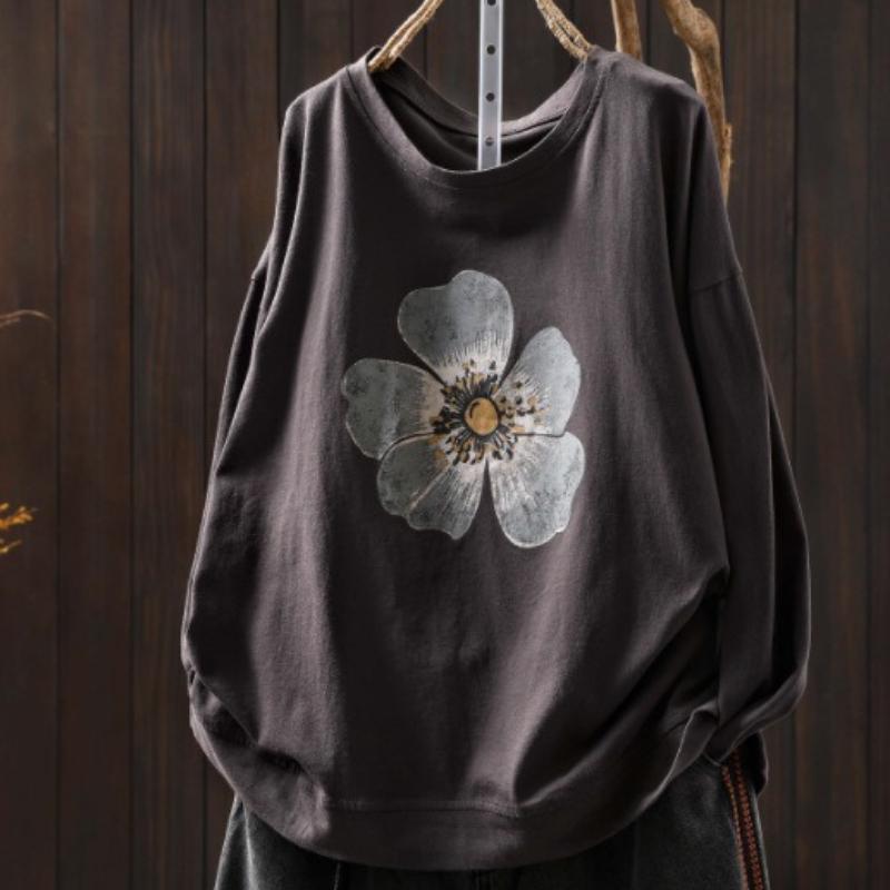 Retro Women T-shirt Autumn Winter Casual O-Neck Print Long-sleeved Pullovers Tops One Size сірий
Retro Women T-shirt Autumn Winter Casual O-Neck Print Long-sleeved Pullovers Tops One Size сірий