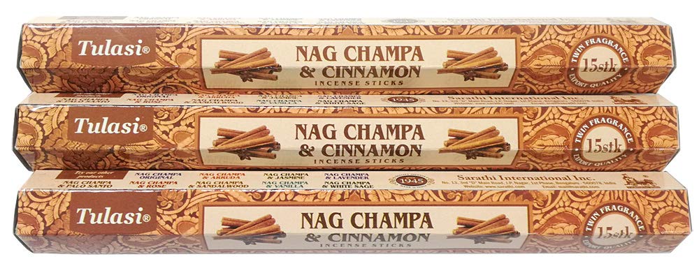 U International Tulasi Nag Champa Cinnamon Sticks Set of 3 1 box 15 sticks x 3 boxes &
U International Tulasi Nag Champa Cinnamon Sticks Set of 3 1 box 15 sticks x 3 boxes &