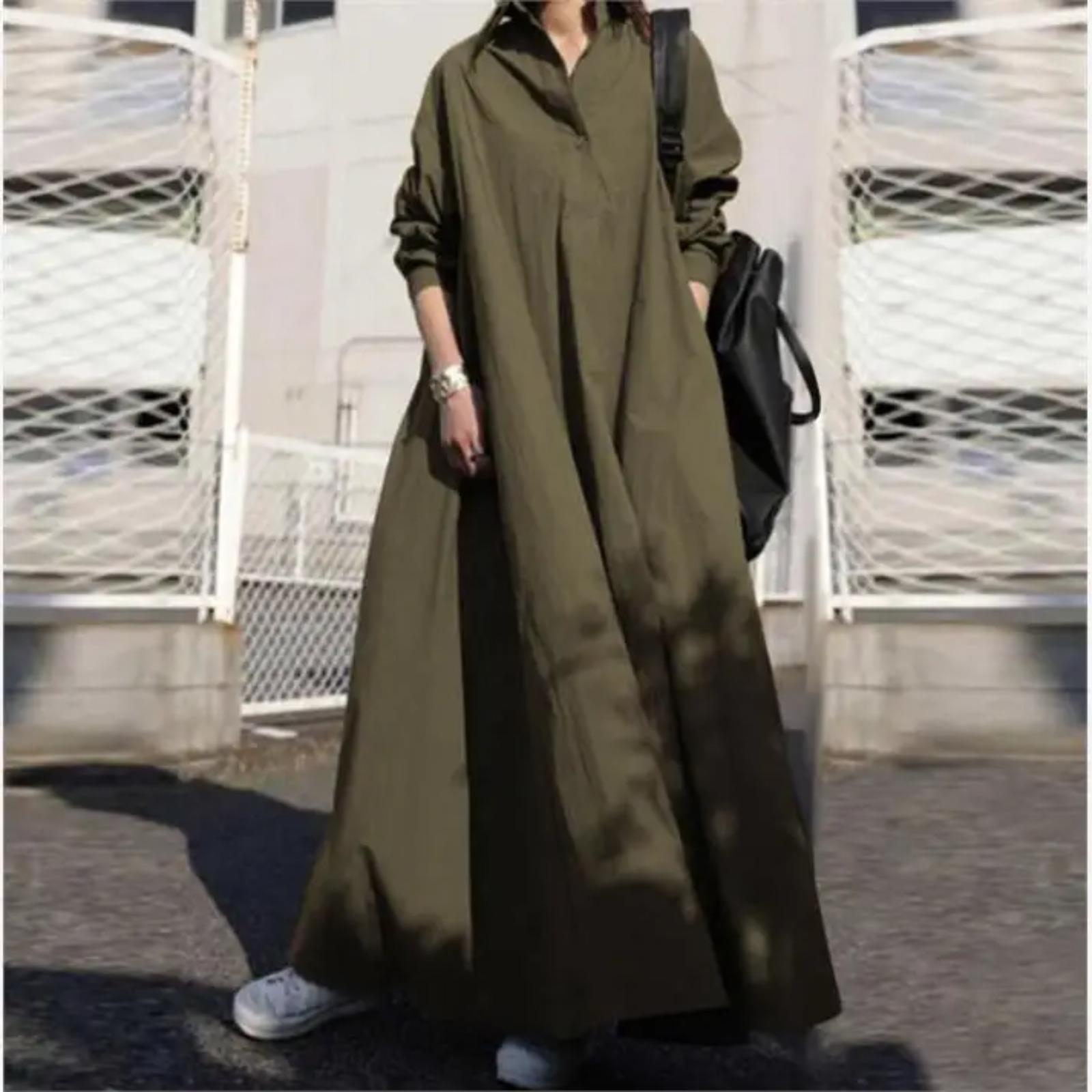 LYRIA Retro Long Sleeve Maxi Dress Pure Color Cotton Linen Wide A-Line Skirt Commute Loose Waist Long Dress 5XL зелений
LYRIA Retro Long Sleeve Maxi Dress Pure Color Cotton Linen Wide A-Line Skirt Commute Loose Waist Long Dress 5XL зелений