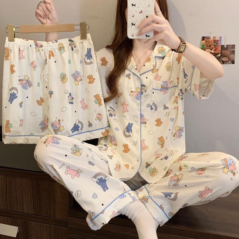 Мультяшная милая облачко хлопковая мягкая восковая пижама женская летняя высококачественная с коротким рукавом костюм домашняя одежда L