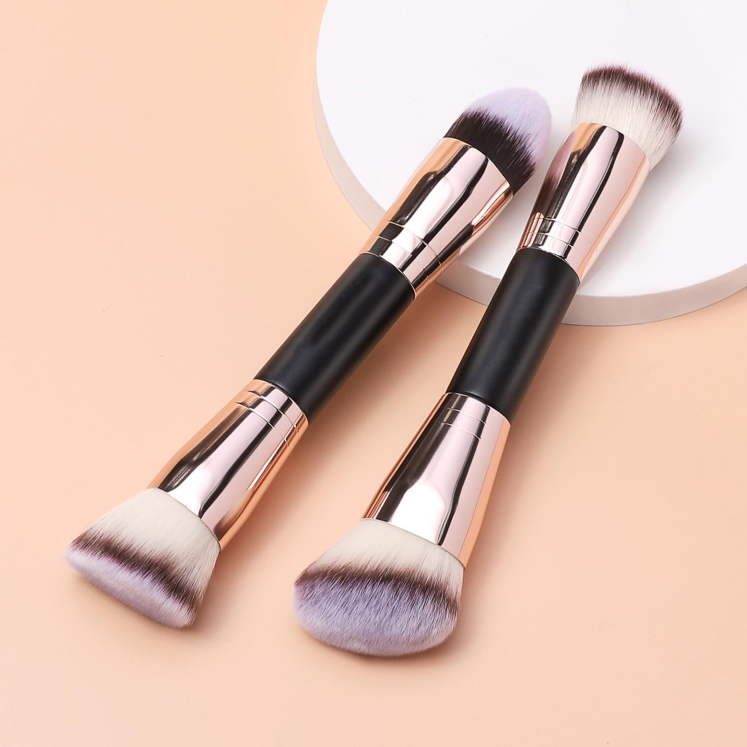 Dual-Ended Foundation & Blush Brush, Three-Color Soft Bristles for Contour & Nose Shadow Makeup.
Dual-Ended Foundation & Blush Brush, Three-Color Soft Bristles for Contour & Nose Shadow Makeup.
