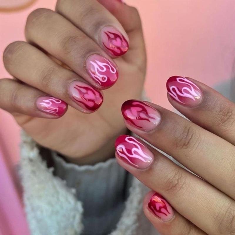 24 Pieces Heart Flame Pattern Short Oval False Nail Press on Nail Acrylic Nail Accesories For Parties And Everyday Wear 1
24 Pieces Heart Flame Pattern Short Oval False Nail Press on Nail Acrylic Nail Accesories For Parties And Everyday Wear 1