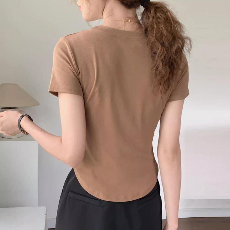 Women s Korean Slim Fit Round Neck Short Sleeve T-shirt with Irregular Curved Hem Small
Women s Korean Slim Fit Round Neck Short Sleeve T-shirt with Irregular Curved Hem Small
