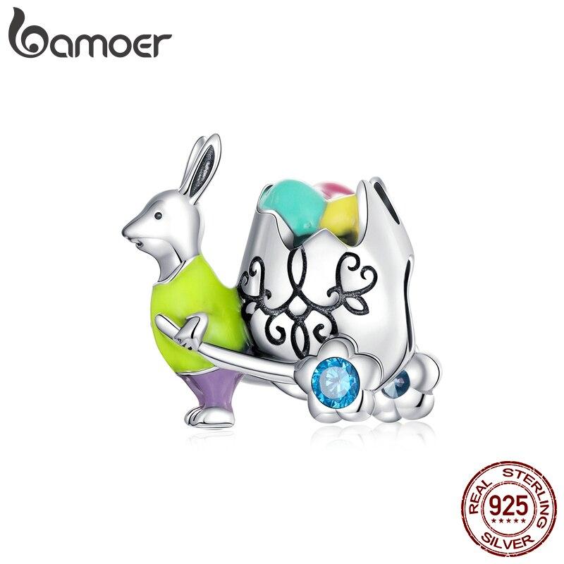 BAMOER Стерлингового Серебра 925 пробы Joy Cute Mr.Rabbit и ретро-яйца Очаровательные бусины для оригинальных 3 мм браслетов и ожерелий Праздничные ювелирные изделия в подарок