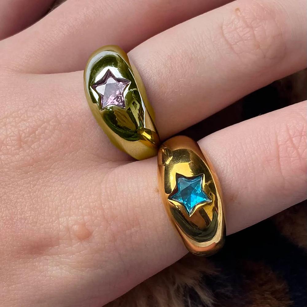 Fashion Star-Shape Pink&Blue Zircon Chunky Round Ring Women Stainless Steel Geometric Thick Dome Finger Ring Waterproof Jewelry US 8
Fashion Star-Shape Pink&Blue Zircon Chunky Round Ring Women Stainless Steel Geometric Thick Dome Finger Ring Waterproof Jewelry US 8