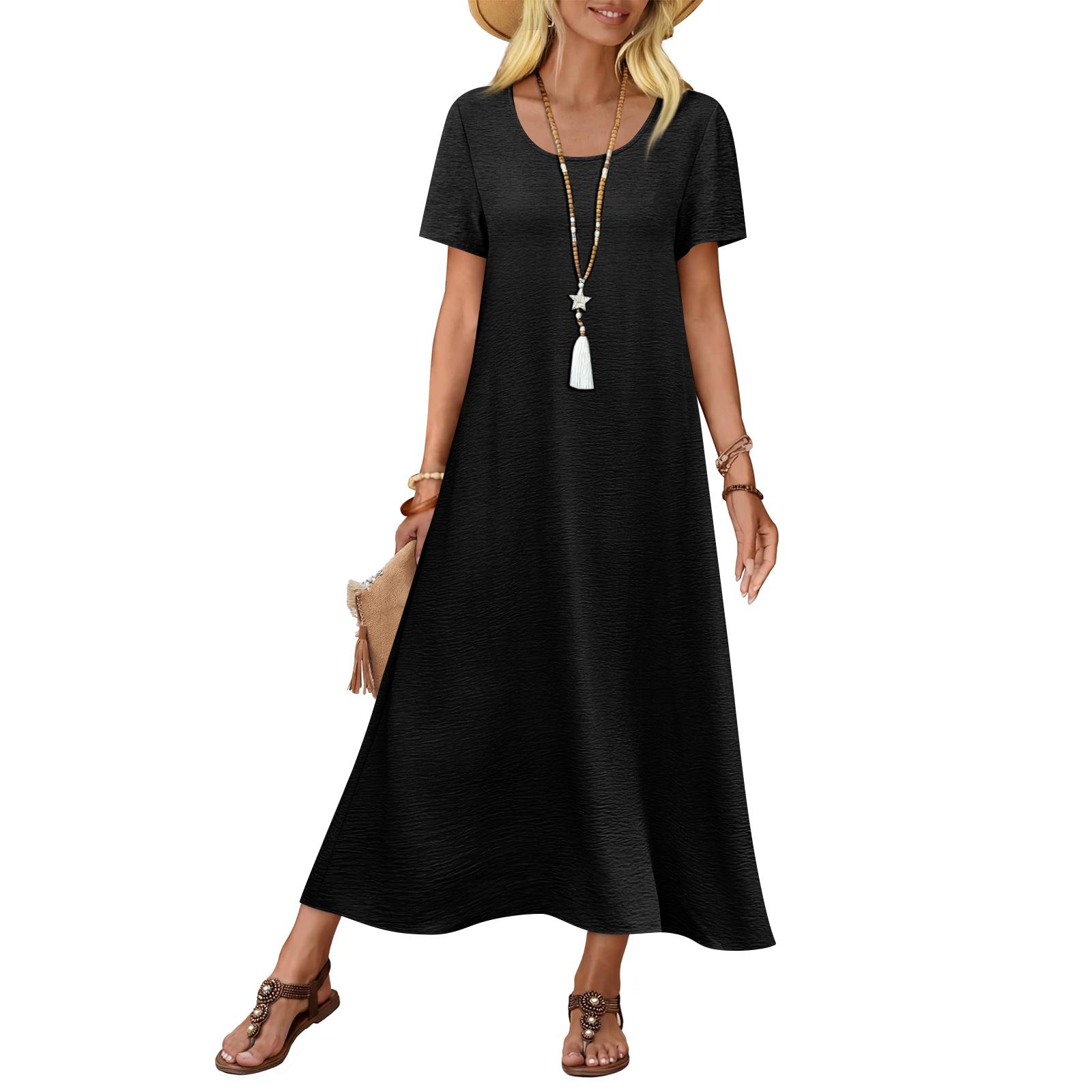 Women Long Casual Dress Short Sleeve Lightweight Maxi Dress with Pockets Summer Beach Vacation Loose Fit Long Dress L чорний
Women Long Casual Dress Short Sleeve Lightweight Maxi Dress with Pockets Summer Beach Vacation Loose Fit Long Dress L чорний