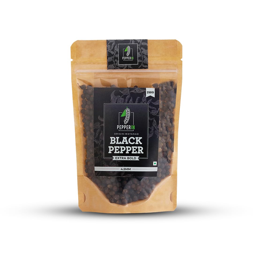 Pepperin® Black Peppercorns (Whole) Extra Bold | 100% Natural Sabut Kali Mirch | 100% Chemical-Free | Wayanad Origin - 250gm
Pepperin® Black Peppercorns (Whole) Extra Bold | 100% Natural Sabut Kali Mirch | 100% Chemical-Free | Wayanad Origin - 250gm