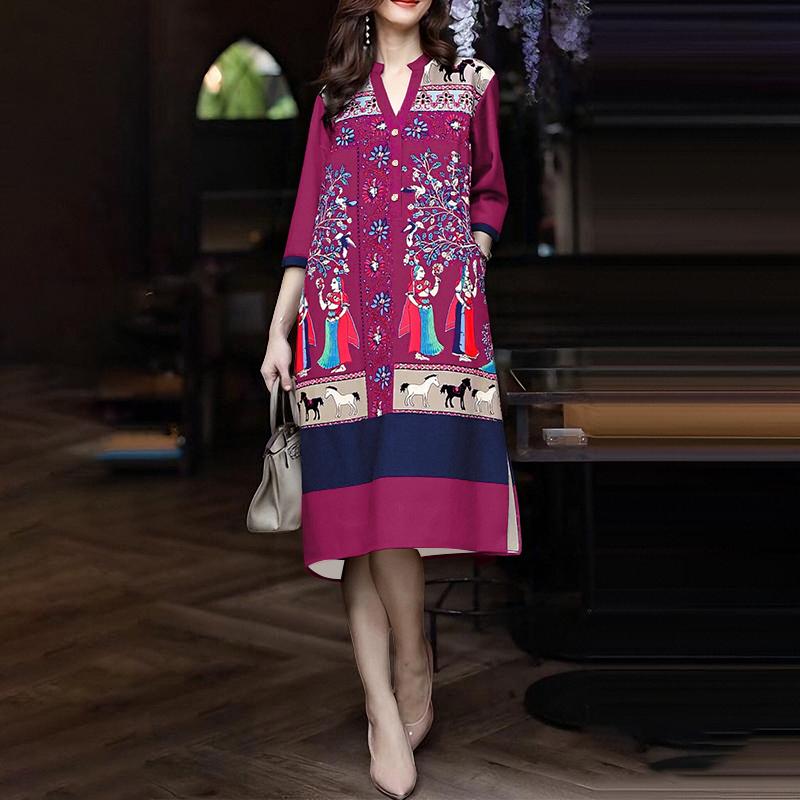 ZANZEA Ethnic Print Women Casual V-Neck 3/4 Sleeve Loose Midi Dress L
ZANZEA Ethnic Print Women Casual V-Neck 3/4 Sleeve Loose Midi Dress L