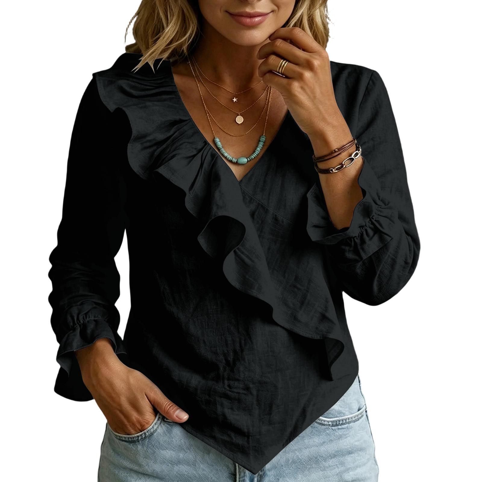 Womens Spring Tops V Neck Ruffle Long Sleeve Blouse Summer Shirts for Women Casual Lightweight Womens Summer Shirts XXL чёрный
Womens Spring Tops V Neck Ruffle Long Sleeve Blouse Summer Shirts for Women Casual Lightweight Womens Summer Shirts XXL чёрный