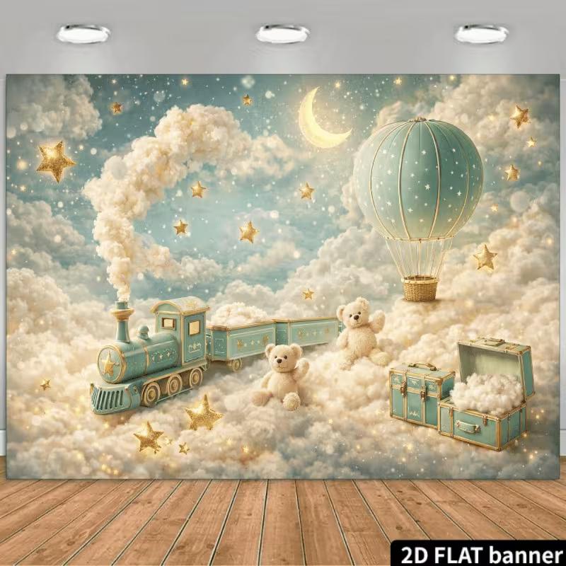 2D Enchanted Nursery Backdrop, Pastel Sky with Train, Balloon and Glitter Stars for Kids Birthday 47.2x31.5inch/120*80cm
2D Enchanted Nursery Backdrop, Pastel Sky with Train, Balloon and Glitter Stars for Kids Birthday 47.2x31.5inch/120*80cm