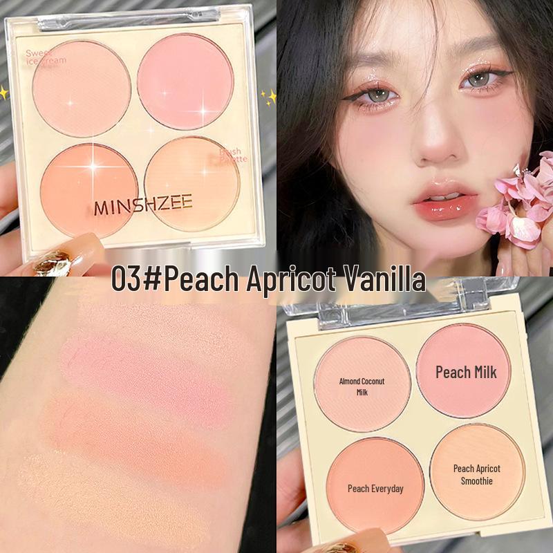 MINSHZEE Four-Color Matte Blush Palette: Brightening Shades in Natural Nude and Purple Rouge.
MINSHZEE Four-Color Matte Blush Palette: Brightening Shades in Natural Nude and Purple Rouge.