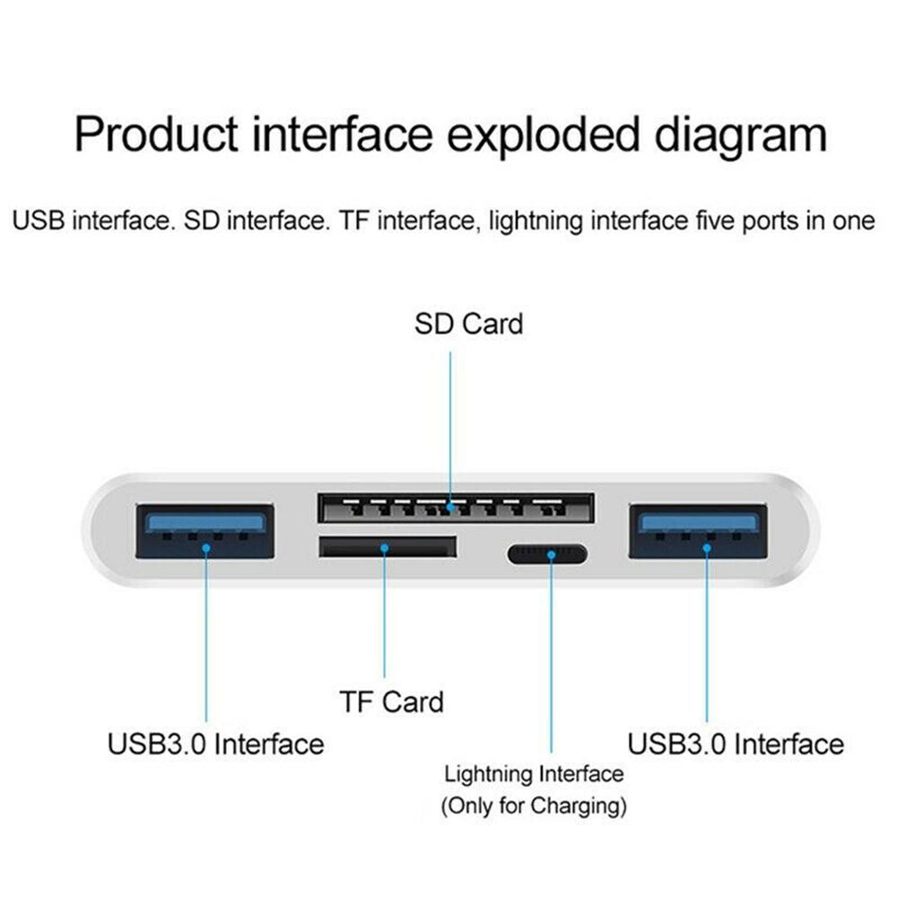 Type-C/USB/Lightning 3-Port USB Hub 5 in 1 Flash Drive SD TF Card Reader Adapter As Shown A
Type-C/USB/Lightning 3-Port USB Hub 5 in 1 Flash Drive SD TF Card Reader Adapter As Shown A