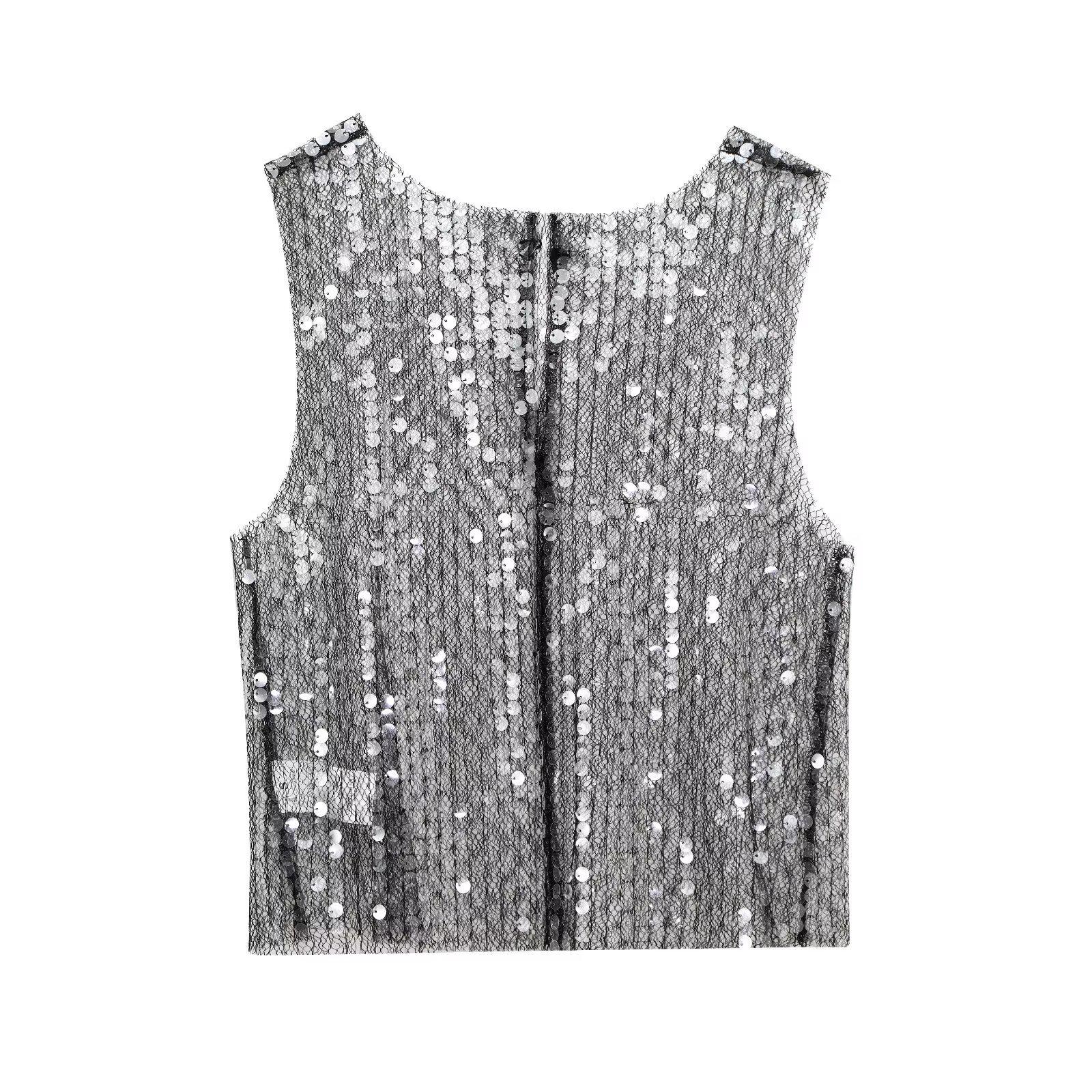 2024 Autumn/Winter Semi-Transparent Sequin Sleeveless Women s Vest Top - European & American Style Small
2024 Autumn/Winter Semi-Transparent Sequin Sleeveless Women s Vest Top - European & American Style Small