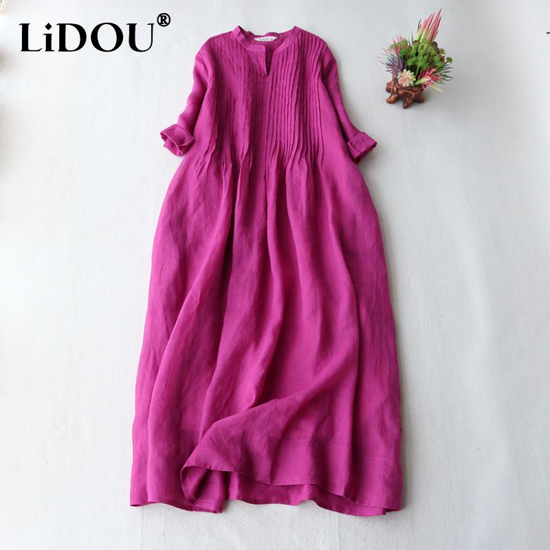 Summer Autumn New Stand Collar Cotton Linen Folds Robe Female 3/4 Sleeve Loose Casual Fashion Vestidos Women s Solid Color Dress XL рожевий червоний колір
Summer Autumn New Stand Collar Cotton Linen Folds Robe Female 3/4 Sleeve Loose Casual Fashion Vestidos Women s Solid Color Dress XL рожевий червоний колір