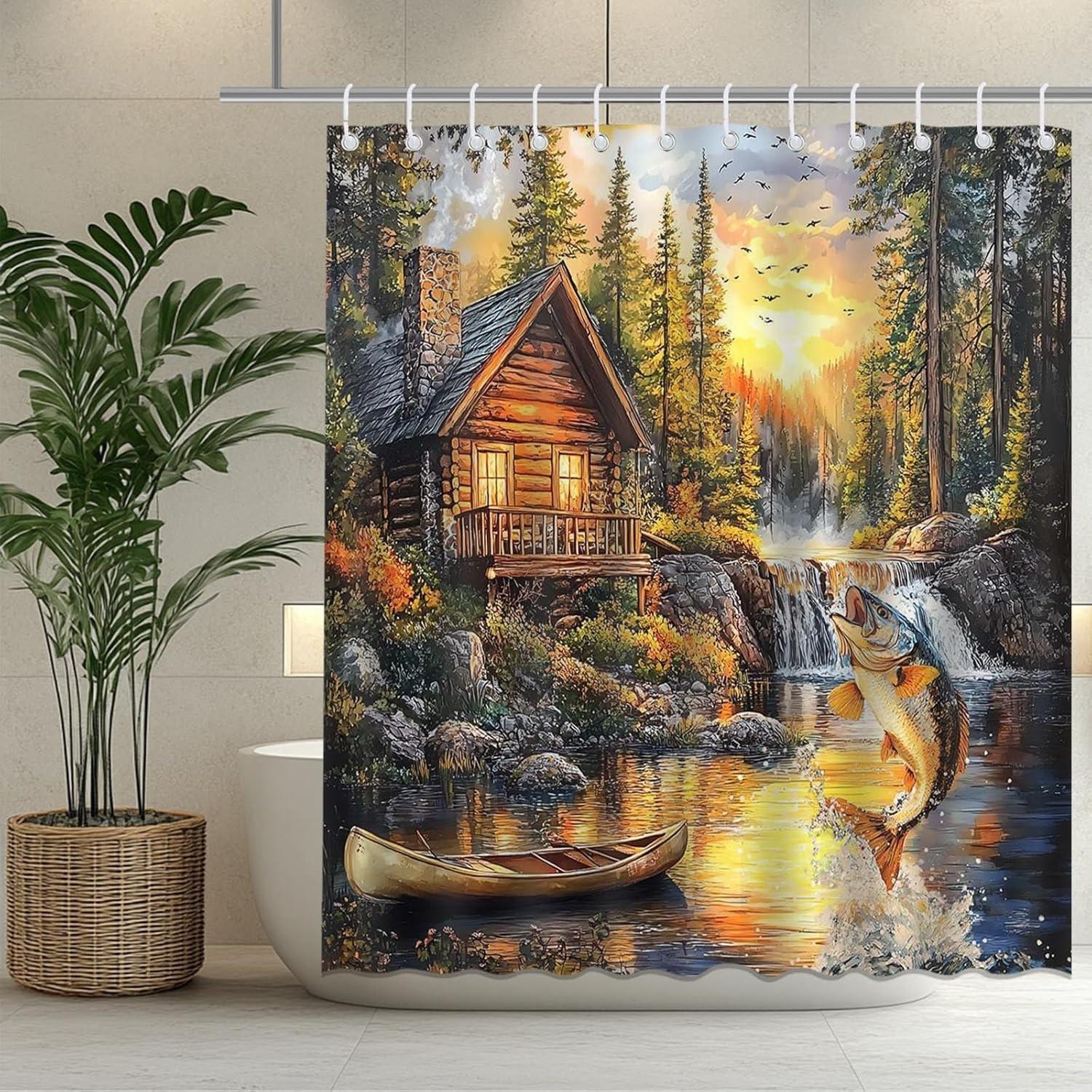 Log Cabin Lake Fishing Scene Shower Curtain Machine Washable All Season Waterproof Privacy Protection Nature Landscape Design W60H190(CM)-1 Pcs
Log Cabin Lake Fishing Scene Shower Curtain Machine Washable All Season Waterproof Privacy Protection Nature Landscape Design W60H190(CM)-1 Pcs