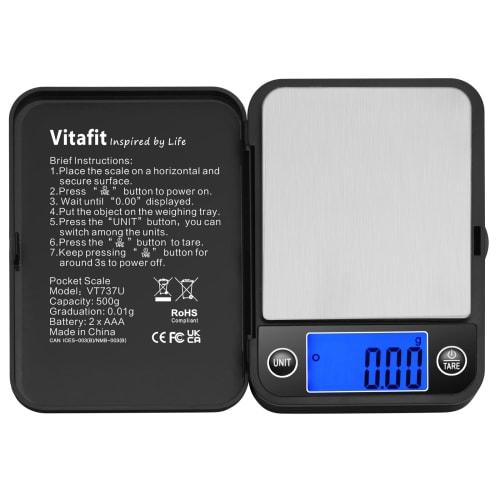 Vitafit Digital Pocket Scale, 500g x 0.01g, Digital Gram Scale, Food Scale, Jewelry Scale, Black
Vitafit Digital Pocket Scale, 500g x 0.01g, Digital Gram Scale, Food Scale, Jewelry Scale, Black